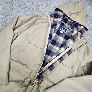 Woolrich Jacket Mens M Vintage Gorpcore‎ Parka Tan Wool Plaid Lined Made USA 80s